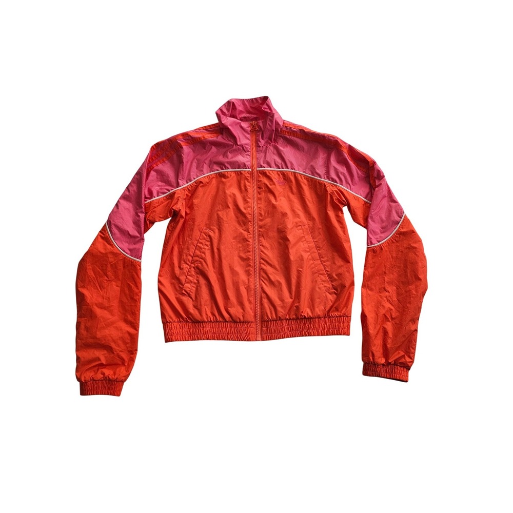 Adidas‎ Windbreaker Jacket Womens 2XS Orange Pink Colorblock Full Zip Trefoil